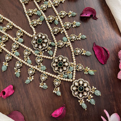 Premium 3 Lada Victorian Diamond Mala-Aqua Green Bead-Pearl-VV1790