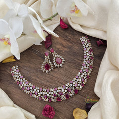 Elegant Victorian Diamond Short Neckpiece-Red-VV1916