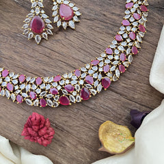 Elegant Victorian Diamond Short Neckpiece-Red-VV1916