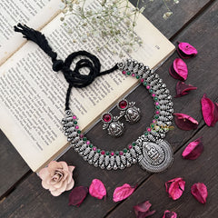 Vriksham Ethnic Lakshmi Choker Neckpiece-Red Green-S910