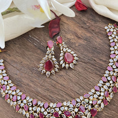 Elegant Victorian Diamond Short Neckpiece-Red-VV1916