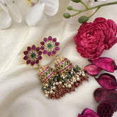 Floral Jadau Kundan Jhumka-Pearls-J2499