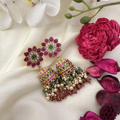 Floral Jadau Kundan Jhumka-Pearls-J2499