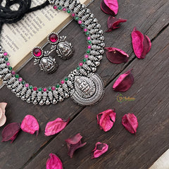 Vriksham Ethnic Lakshmi Choker Neckpiece-Red Green-S910