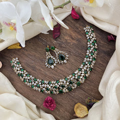 Elegant Victorian Diamond Short Neckpiece-Green-VV1918