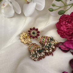Floral Jadau Kundan Jhumka-Pearls-J2499
