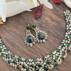 Elegant Victorian Diamond Short Neckpiece-Green-VV1918
