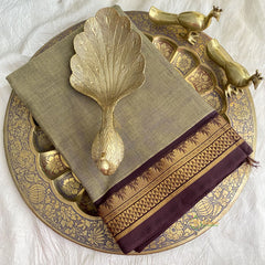 Khadi Colour Kanchi Cotton Saree with Golden Border - Handloom - VS3697