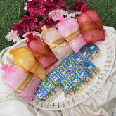 Vriksham Potli Bags & Lotus Tags Combo-Premium Diwali Return Gift-Blue (Pack of 6)-RG346