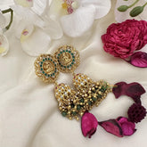 Jadau Kundan Lakshmi Jhumka-Green-Golden Pearls-J2500