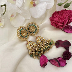 Jadau Kundan Lakshmi Jhumka-Green-Golden Pearls-J2500