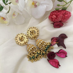 Jadau Kundan Lakshmi Jhumka-Green-Golden Pearls-J2500