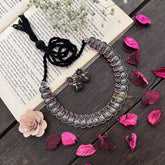 Vriksham Royal Peacock Oxidized Silver Neckpiece-Red-S912