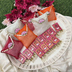 Vriksham Spiritual Festive Favor Combo-Blessing Cards with Beads & Gift Bags-Pink (Pack of 6)-RG348