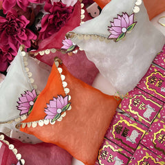 Vriksham Spiritual Festive Favor Combo-Blessing Cards with Beads & Gift Bags-Pink (Pack of 6)-RG348