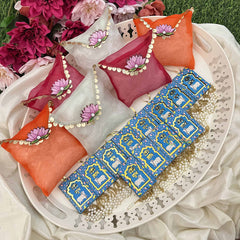 Vriksham Spiritual Festive Favor Combo-Blessing Cards with Beads & Gift Bags-Blue (Pack of 6)-RG349