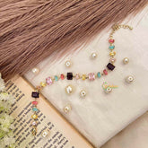 Vriksham Multi Color Radiant Crystal Bracelet in Gold Finish Tennis Open-Style Bracelet-G21920