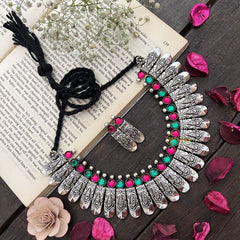 Vriksham Festival-Ready Tribal Necklace in Oxidized Silver Neckpiece-S919