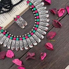 Vriksham Festival-Ready Tribal Necklace in Oxidized Silver Neckpiece-S919