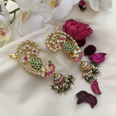 Precious Jadau Kundan Peacock Cuff Jhumkas-Pearls-J2497