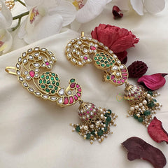 Precious Jadau Kundan Peacock Cuff Jhumkas-Pearls-J2497