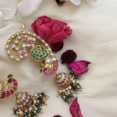 Precious Jadau Kundan Peacock Cuff Jhumkas-Pearls-J2497