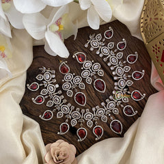 Premium Bridal Victorian Diamond Short Neckpiece - Redish Pink - VV1372