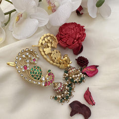 Precious Jadau Kundan Peacock Cuff Jhumkas-Pearls-J2497