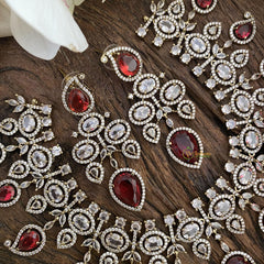 Premium Bridal Victorian Diamond Short Neckpiece - Redish Pink - VV1372