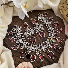 Premium Bridal Victorian Diamond Short Neckpiece - Redish Pink - VV1372