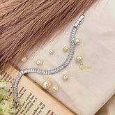 Vriksham Geometric Square Link White Color Tennis Open-Style Bracelet-G21915