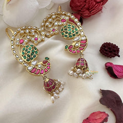 Precious Peacock Cuff Jhumkas-Rice Pearl-J2442