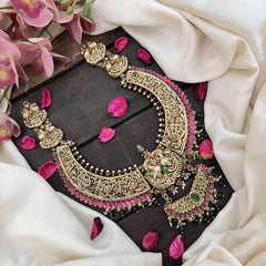 Vriksham Traditional South Indian Temple 1 gm Gold Neckpiece-Red Green-Green Bead-G20767