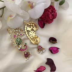 Precious Peacock Cuff Jhumkas-Rice Pearl-J2442