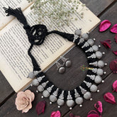 Vriksham Antique Oxidized Silver Coin Ball Necklace With Temple Dome Motifs Neckpiece-S921