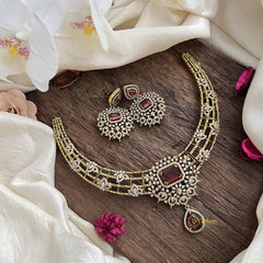 Premium Red Victorian Diamond Hasli Choker-VV1909