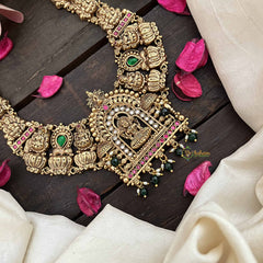 Vriksham Premium Lotus Lakshmi Devi Temple 1 gm Gold Finish Choker-Green Bead-G20768