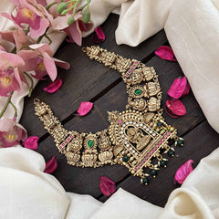 Vriksham Premium Lotus Lakshmi Devi Temple 1 gm Gold Finish Choker-Green Bead-G20768