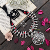 Vriksham Oxidized Silver Ganesha Temple With Red Thread Detailing Neckpiece-S908