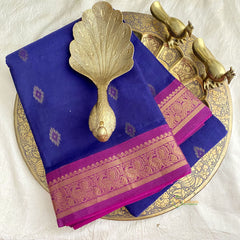 Navy Blue Kanchi Cotton Saree with Golden Border - Handloom - VS3685