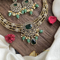 Premium Green Victorian Diamond Hasli Choker-VV1908