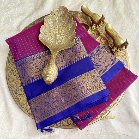 Majanta Kanchi Cotton Saree with Double Golden Border - Handloom - VS3682