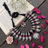 Vriksham Peacock Pendant With Lakshmi Oxidized Silver Neckpiece-S935