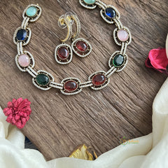 Stylish Multicolor Stone Victorian Diamond Neckpiece-VV1920