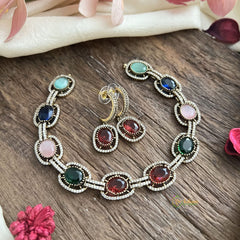 Stylish Multicolor Stone Victorian Diamond Neckpiece-VV1920