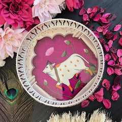 Vriksham Silver Pichwai Tray-Cow Design-Purple-RG185