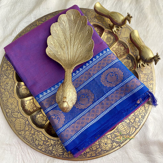Purple with Blue Kanchi Cotton Saree- Handloom -VS1826