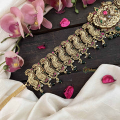 Vriksham Classic  Bridal 1 gm Gold Peacock Hip Chain-Green Bead-G20771