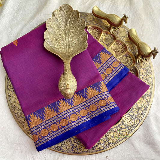 Purple with Blue Border Kanchi Cotton Saree- Handloom -VS1829