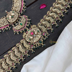 Vriksham Bridal 1 gm Gold Peacock Bridal Set-Green Bead-G20772